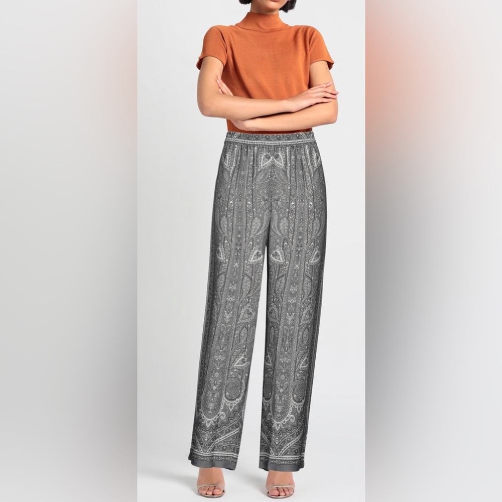 Kobi Halperin Grey and White Paisley Bohemian High Waist Pants size XL